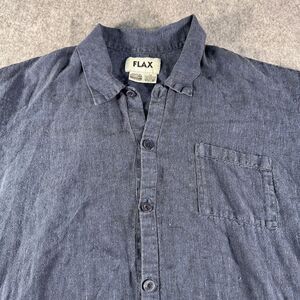 Flax Shirt Mens Medium Blue Linen Relaxed Short Sleeve Button Up Casual